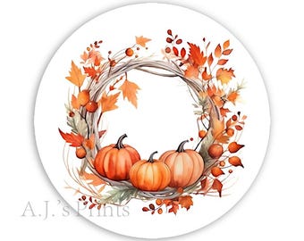 Pumpkin Wreath Stickers: Fall Gift Labels, Envelope Seals