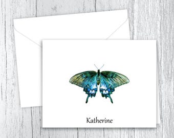 Butterfly Personalized Note Cards: Set of 10 Folded Stationery