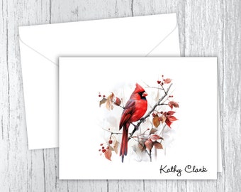 Cardinal Note Cards: Personalized Stationery Set of 10