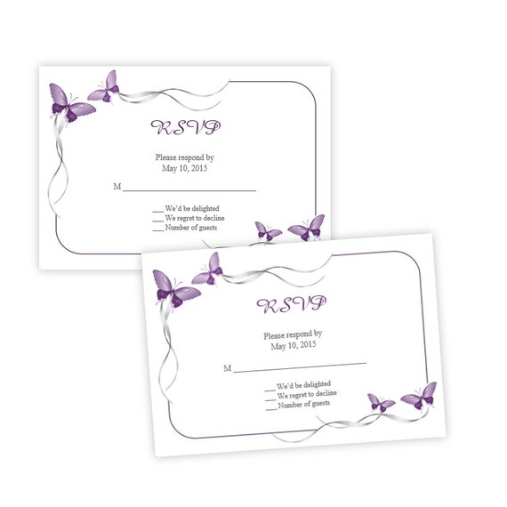 wedding rsvp card template purple butterflies printable instant download microsoft word format printable template response card rsvp card format