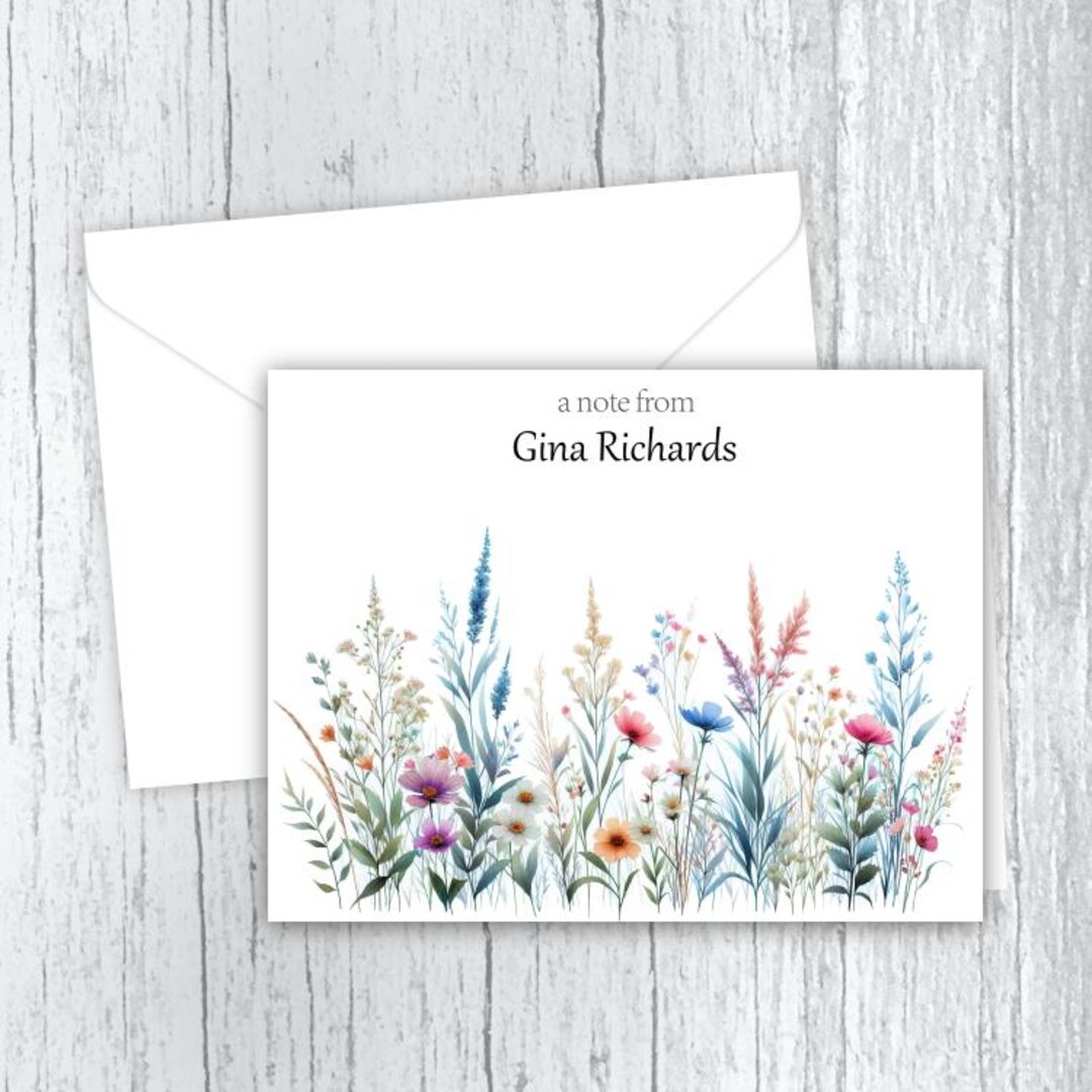 Wildflowers Note Cards: Personalized Stationery Set of 10 W Envelopes ...