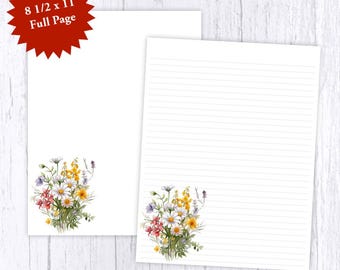 Floral Stationery Paper – White Daisies, Lined or Unlined (8.5x11)