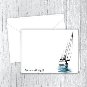 Personalized Note Cards, Sailboat on the Water Stationery, Set of 10 Folded Cards, Printed Nautical Notes, Personalized Gift