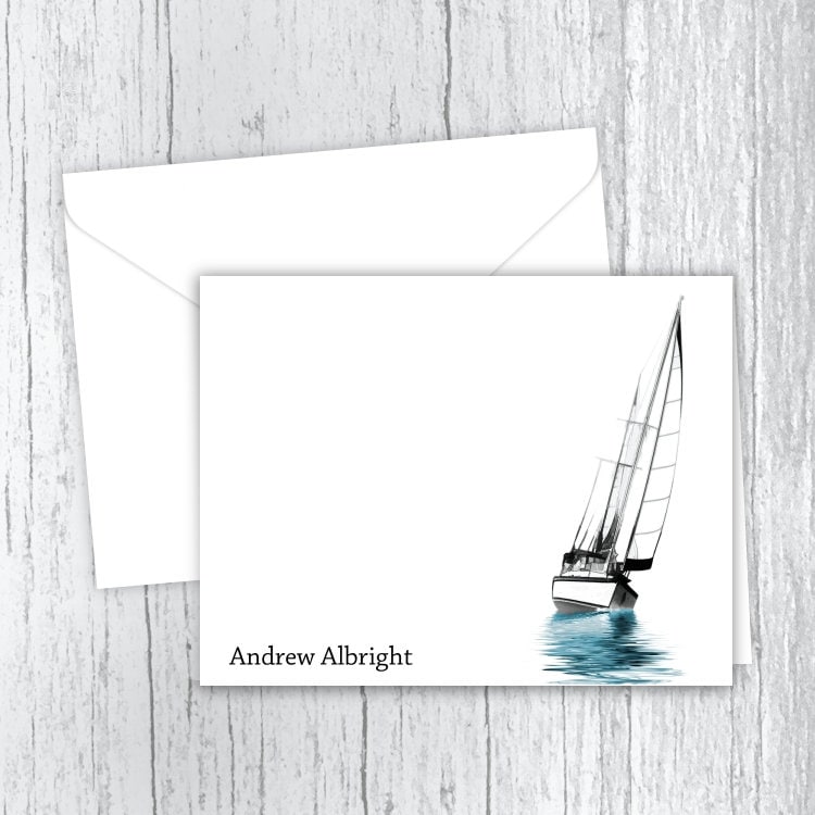 Personalized Note Cards, Sailboat on the Water Stationery, Set of 10 ...