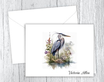 Blue Heron Personalized Note Card Set: Elegant Stationery Gift