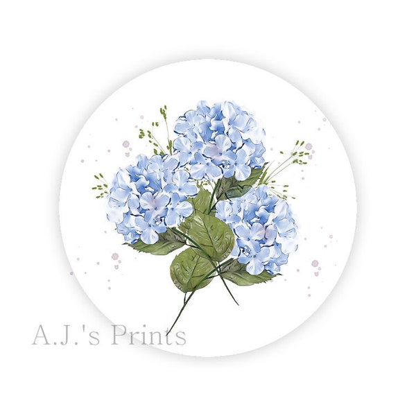 Blue Hydrangea Bouquet Stickers • Gift Labels • Glossy or Matte Stickers • Printed Labels • Scrapbooking • Envelope Seals • Favor Bag Seals