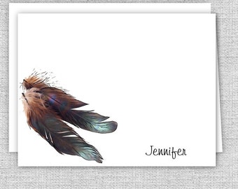 Feathers Note Cards -  Personalized Stationery - Set of 10