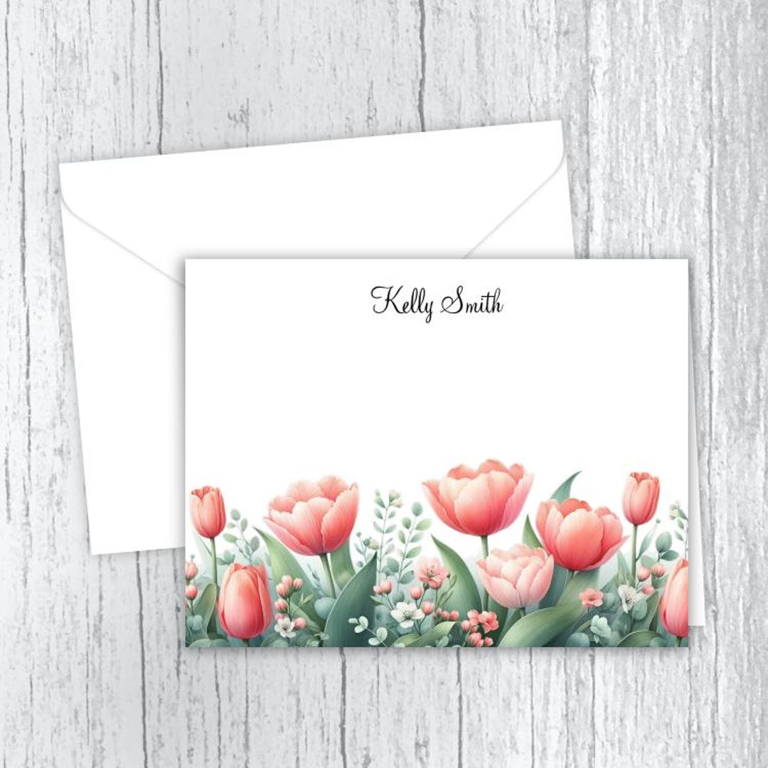 Tulips Note Personalized Tulip Garden Note Cards, Stationery Set - Etsy