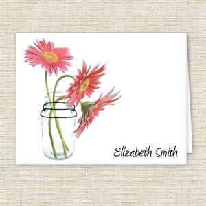 Mason Jar Daisies Personalized Note Cards - Set of 10