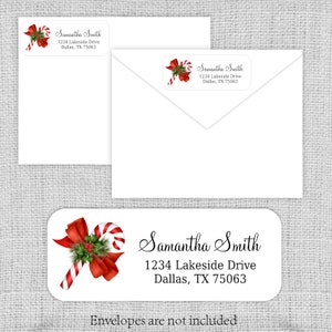 Candy Cane Christmas Return Address Labels • Christmas Gift Labels • Glossy Stickers • Printed Labels •