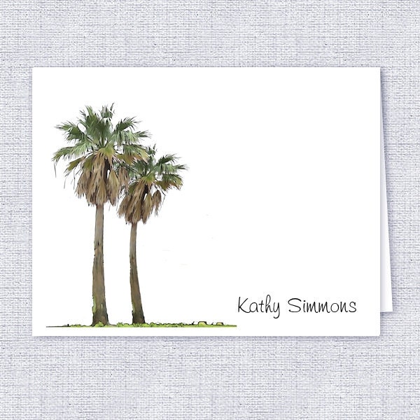 Personalized Note Cards, Tropical Palm Trees, Personalized Stationery, Folded Note Cards, Set of 10