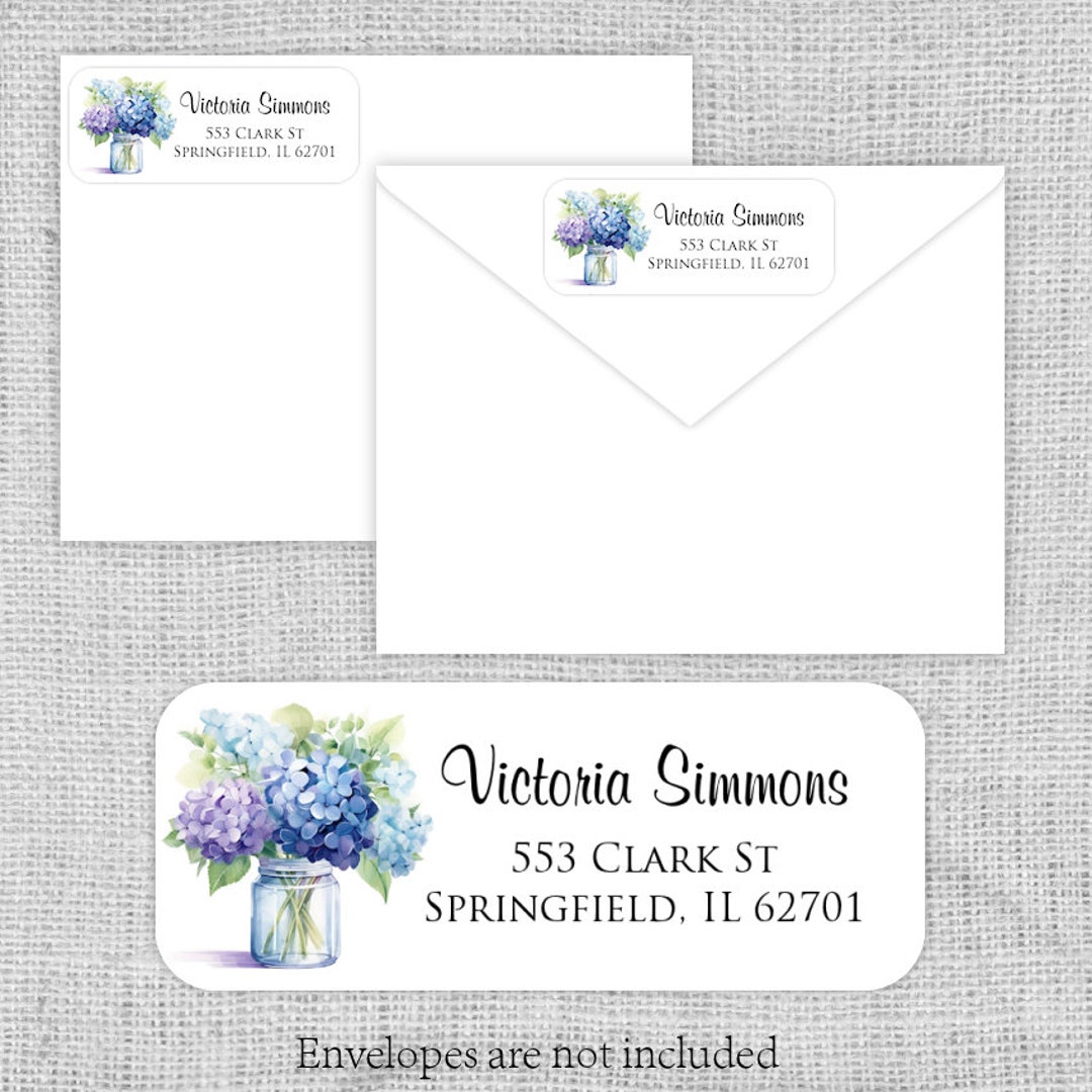 Hydrangea Label Return Address Labels • Hydrangeas in a Jar • Matte or Glossy Stickers ...