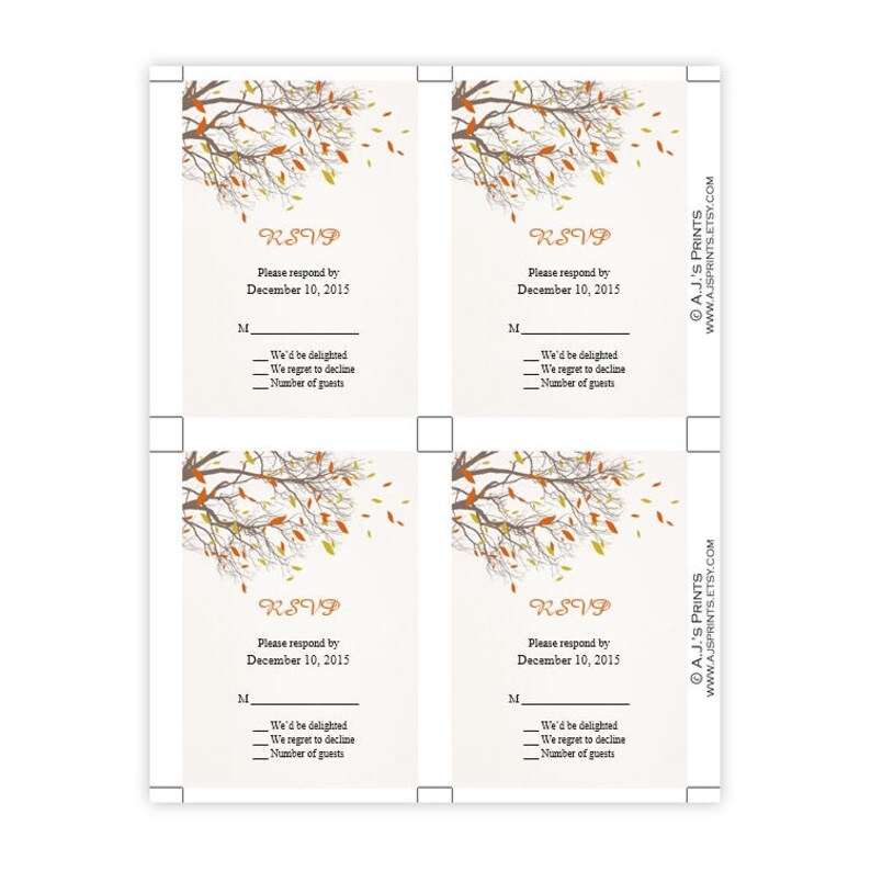 Microsoft Word RSVP Wedding Invitation Suite Fall Branches Instant Download Details Card Invitation DIY Printable Templates