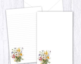 Daisy Stationery Set - Floral Writing Paper with Envelopes, Half Page