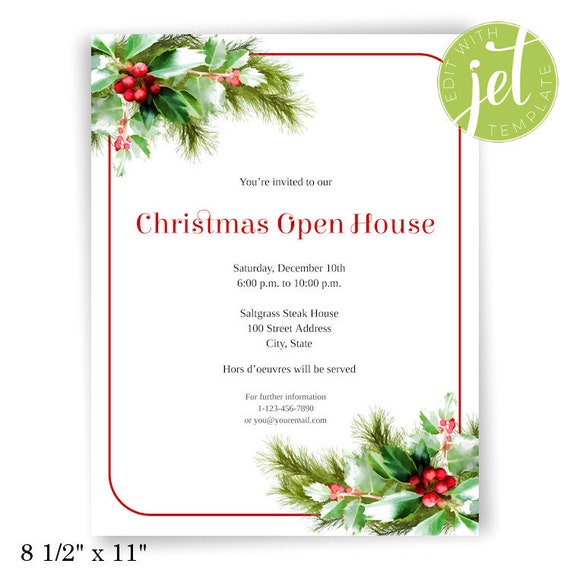 Christmas Or Holiday Party Flyer 8.5 X 11 Holiday Holly DIY.