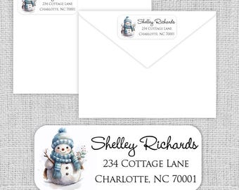 Cute Snowman in Blue • Christmas Return Address Labels • Christmas Gift Labels • Glossy or Matte Stickers • Printed Labels •