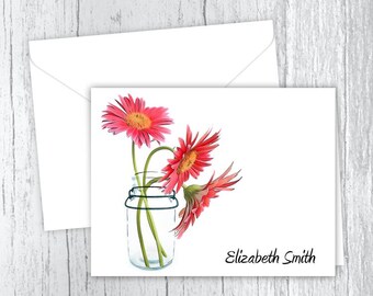 Mason Jar Daisies Personalized Note Cards - Set of 10