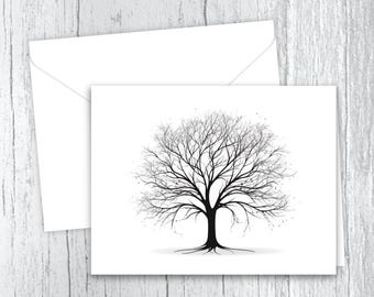 Winter Tree Note Cards, Black and White Stationery Set, Blank Inside
