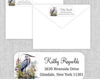 Return Address Labels • Blue Heron • Matte or Glossy Stickers • Printed Labels •