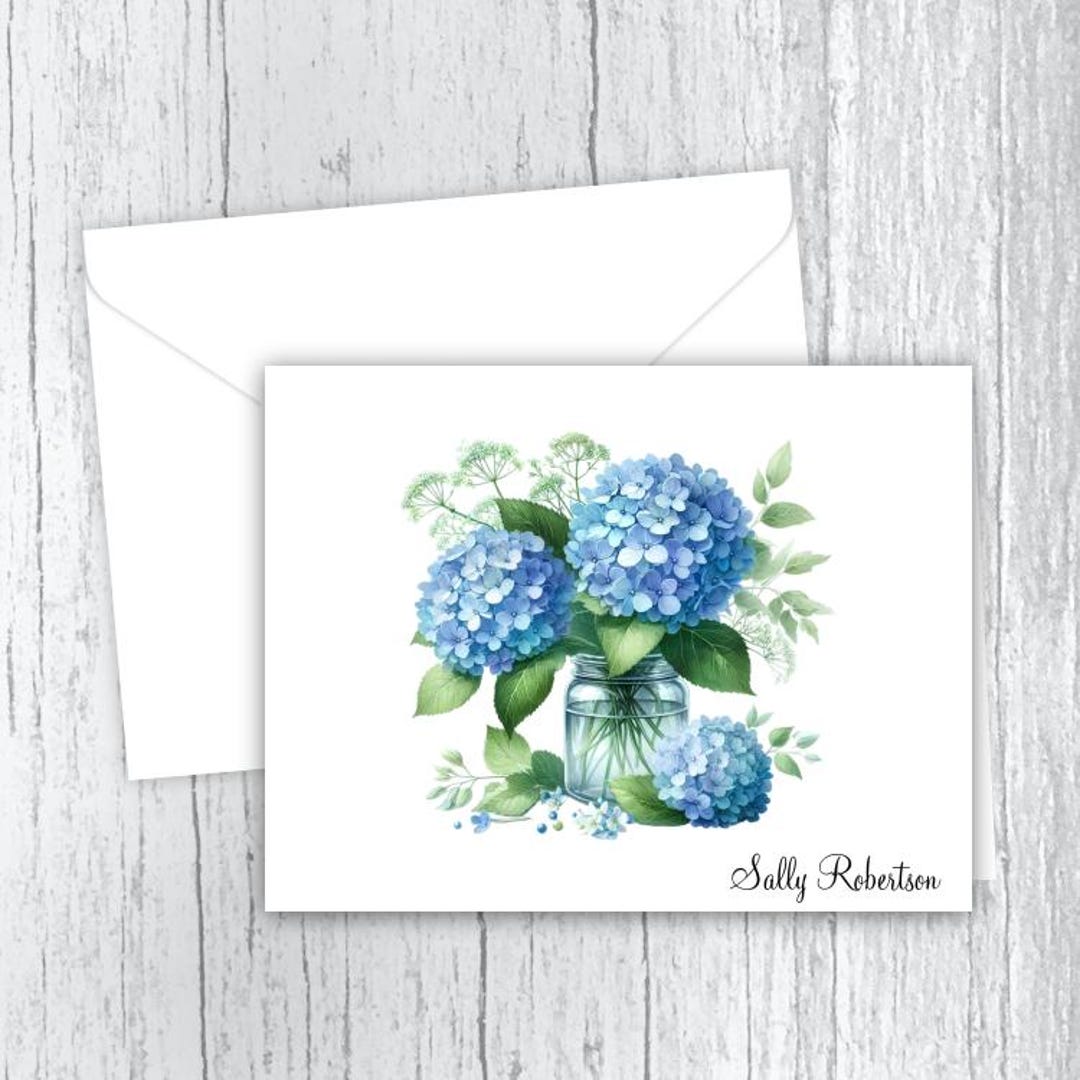 Blue Hydrangeas in a Jar Note Cards: Personalized Stationery Set of 10 ...