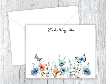 Personalized Butterfly Note Cards: Floral Stationery Set