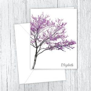Redbud Tree Printed Note Cards - Personalized Stationery - Set of 10