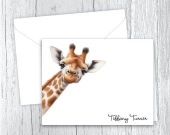 Personalized Giraffe Note Cards: Stationery Set with Envelopes