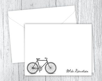 Personalized Note Cards, Man's Bike Stationery - Set of 10