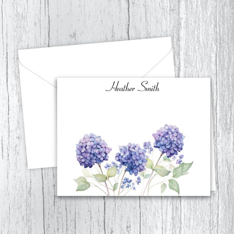 Personalized Purple Hydrangea Note Cards: Floral Stationery Set ...