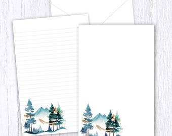 Mountain Pines Stationery Set – Printed Letter Paper with Envelopes, Half Page