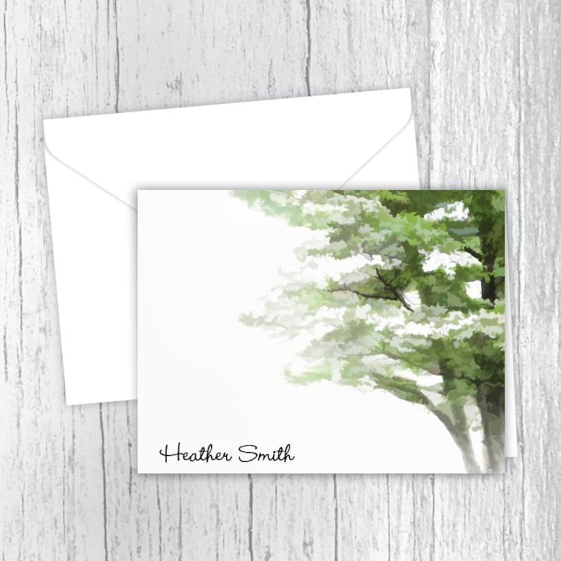 Personalized Note Cards Stationery - Painted Dogwood - Set of 10 ...