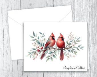 Cardinal Note Cards: Personalized Stationery Set, Winter Bird Design