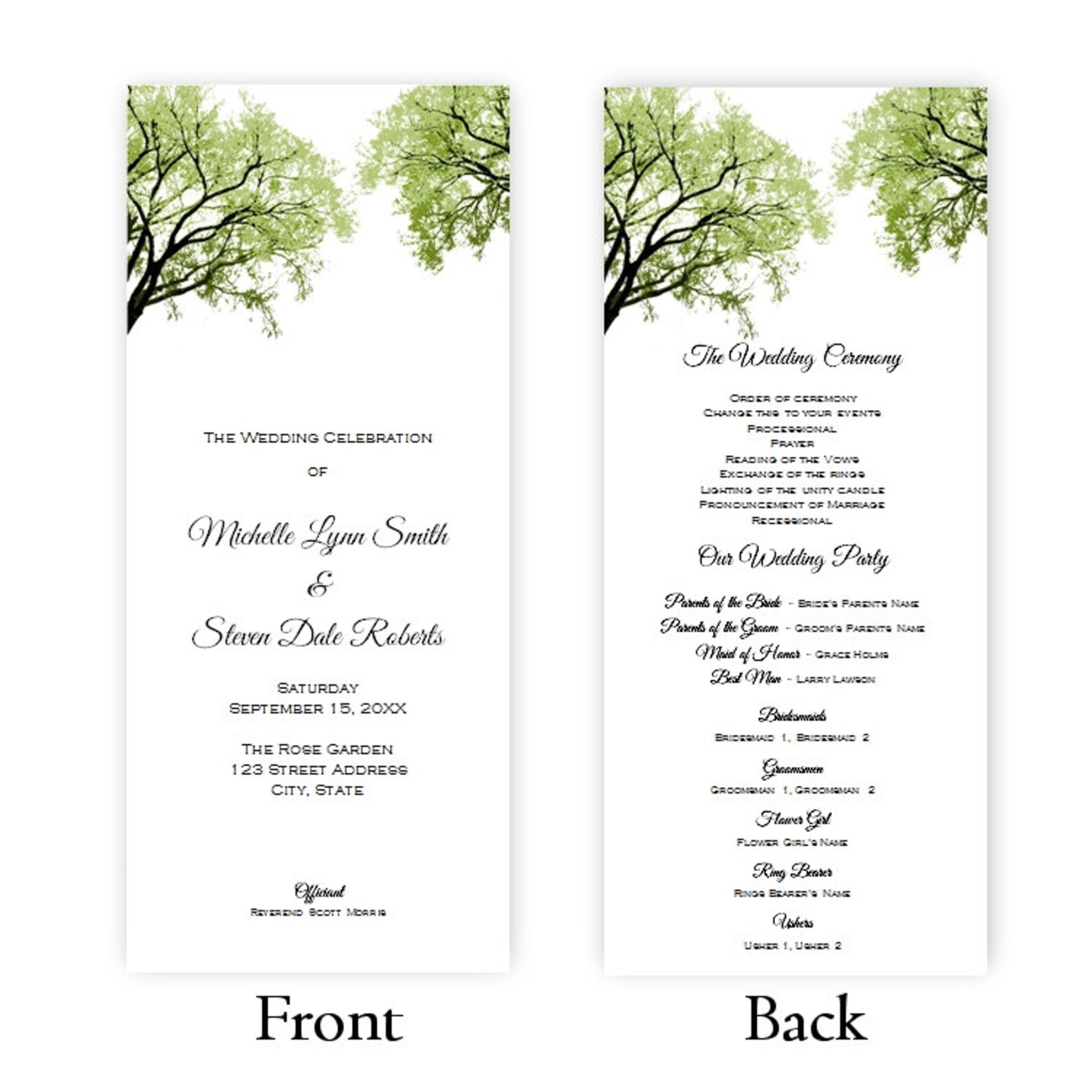 Tea Length Wedding Program Spring Trees 2 DIY Printable | Etsy