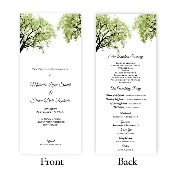 Tea Length Wedding Program Spring Trees 2 Diy Printable Etsy