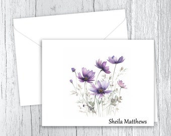 Personalized Purple Wildflower Note Cards: Stationery Set