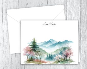 Personalized Spring Mountain Note Cards, Stationery Set, Envelopes Included