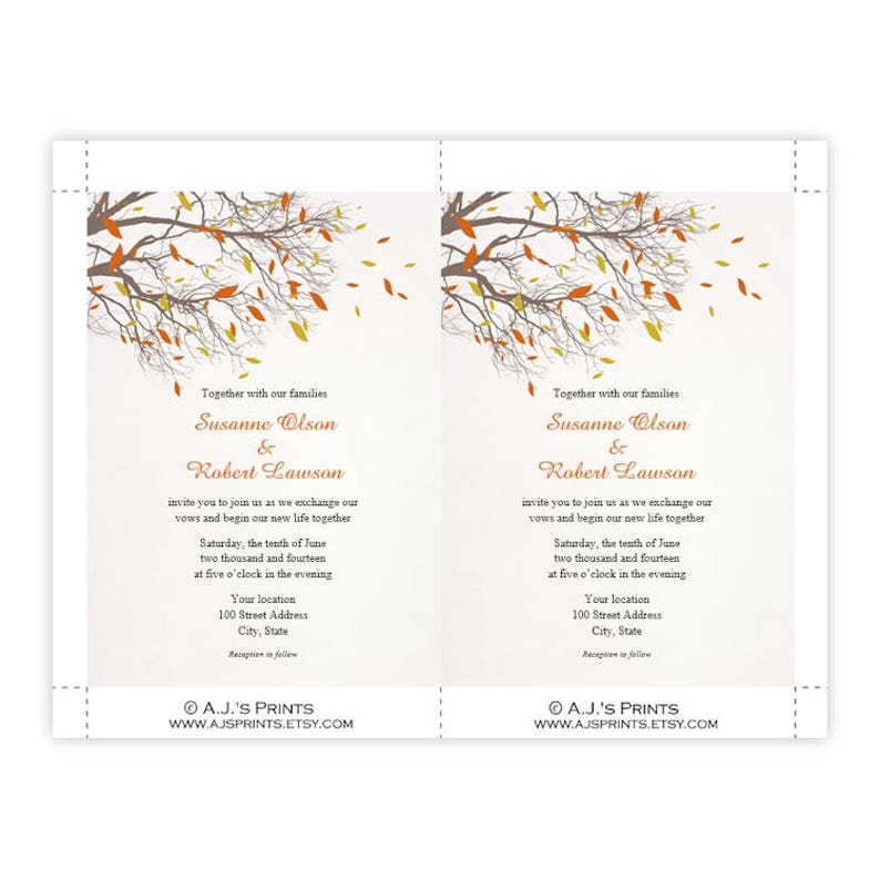 Microsoft Word RSVP Wedding Invitation Suite Fall Branches Instant Download Details Card Invitation DIY Printable Templates