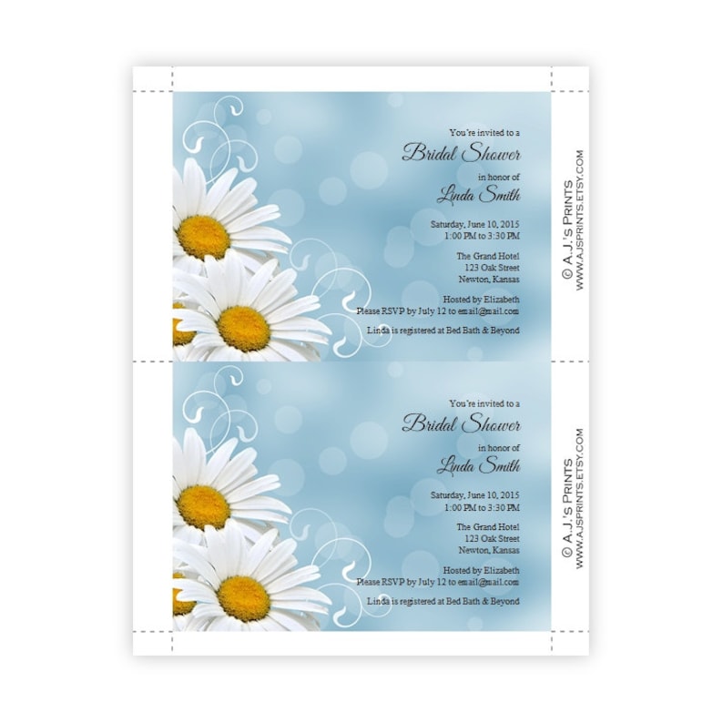 Bridal Shower Invitations White Daisies DIY Printable Etsy