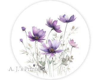 Purple Wildflower Stickers: Glossy or Matte Gift Labels