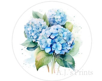 3 Pretty Blue Hydrangea Flowers Stickers: Glossy or Matte Labels