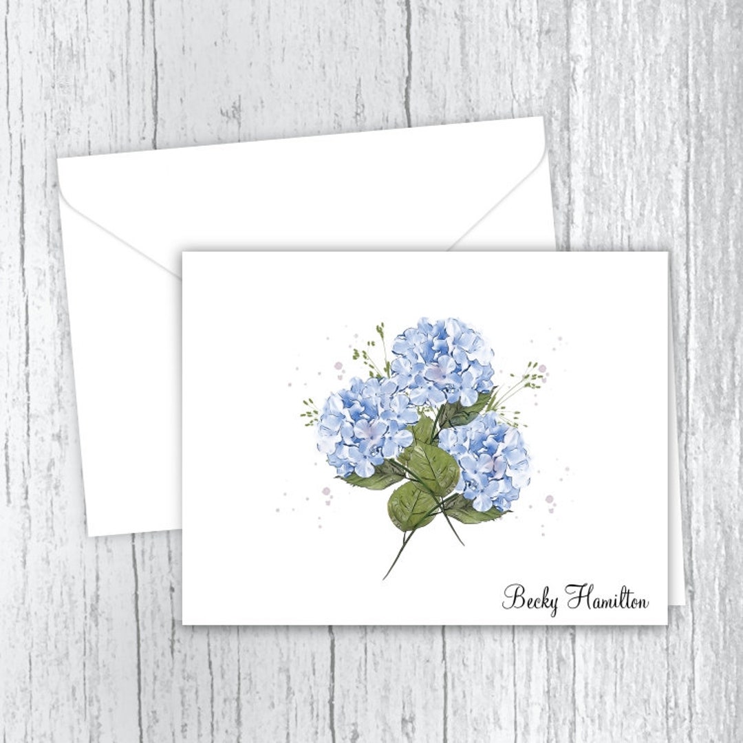 Blue Hydrangea Personalized Note Card Set: Floral Stationery Gift - Etsy