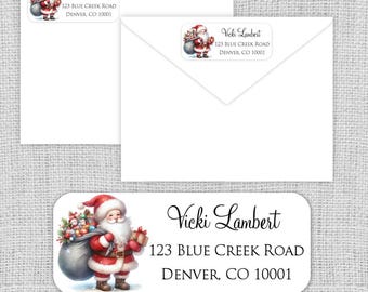 Santa's Toy Bag Christmas Return Address Labels: Glossy or Matte Stickers