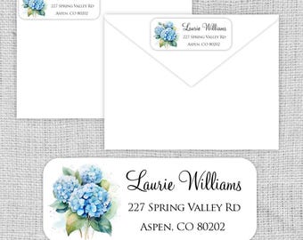 Return Address Labels • 3 Pretty Blue Hydrangeas • Matte or Glossy Stickers • Printed Labels •