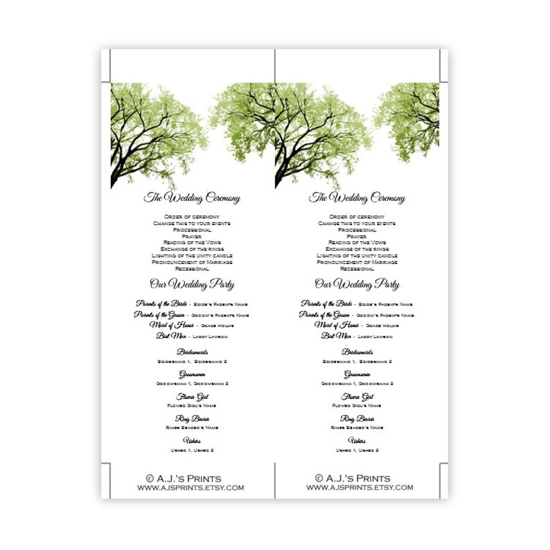 Tea Length Wedding Program Spring Trees 2 DIY Printable | Etsy