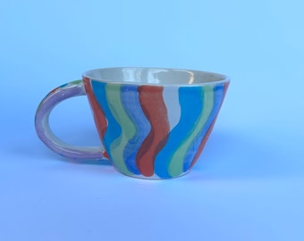 Colourful wavy stoneware mug