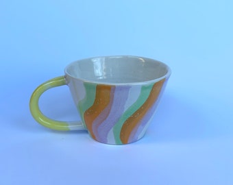 Colourful stripy stoneware mug