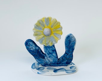 Blue and yellow flower sculpture