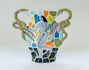 Mosaic flowers goddess vase