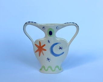 Stars and moon vase with handles