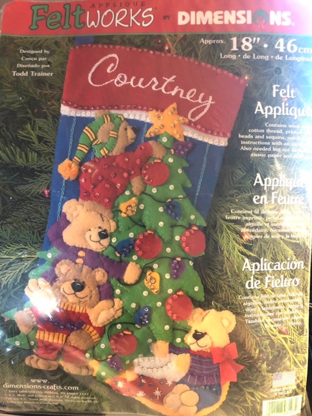 Vintage Dimensions Felt Applique 18 Christmas Stocking Kit Bears